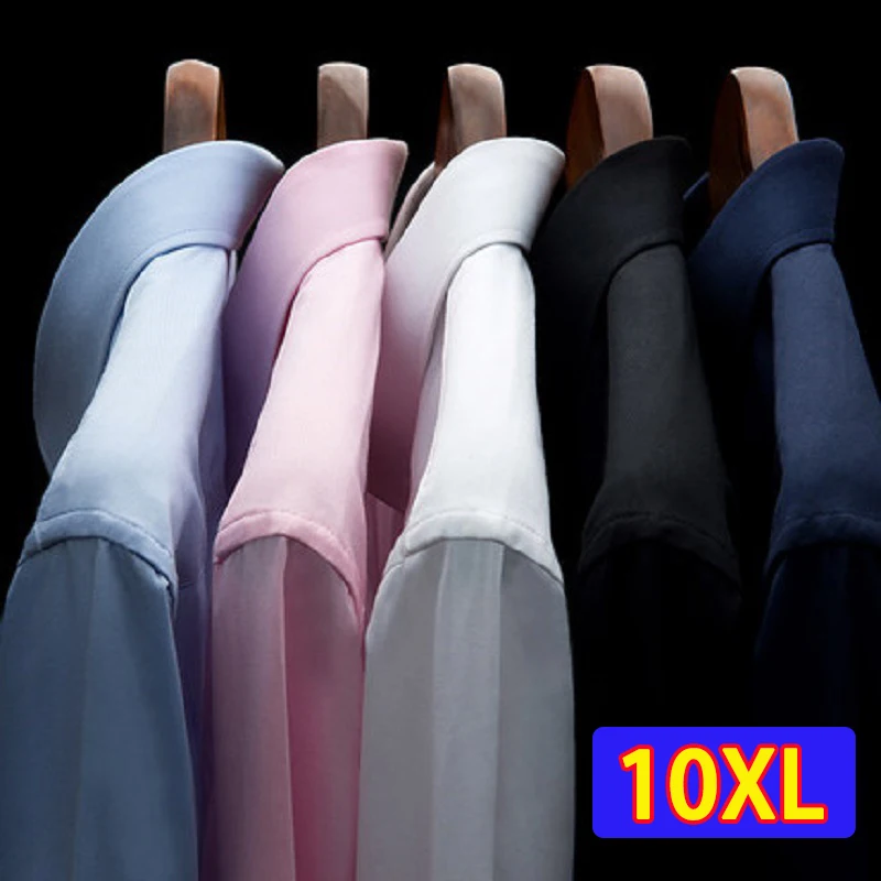 10XL рубашки мужские с длинным рукавом Повседневная Весенняя хлопковая деловая мужская рубашка мужская железная очень большого размера плюс 6XL 7XL 8XL 9XL