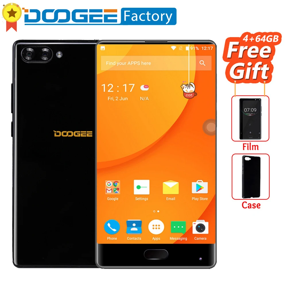 

Doogee Mix Octa Core 6GB+64GB Screen Smartphone 5.5"Full Screen Mobile Phone 16MP Dual Rear Camera 4G Fingerprint Cell Phone