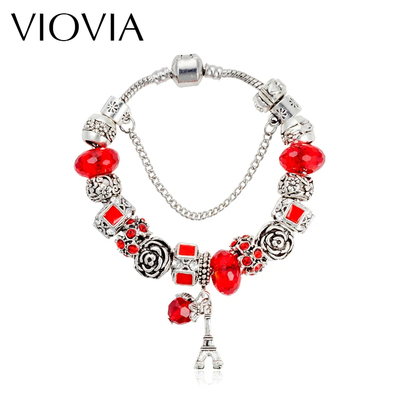 VIOVIA новые красные стразы бусы очаровательные женские браслеты стеклянные бусины