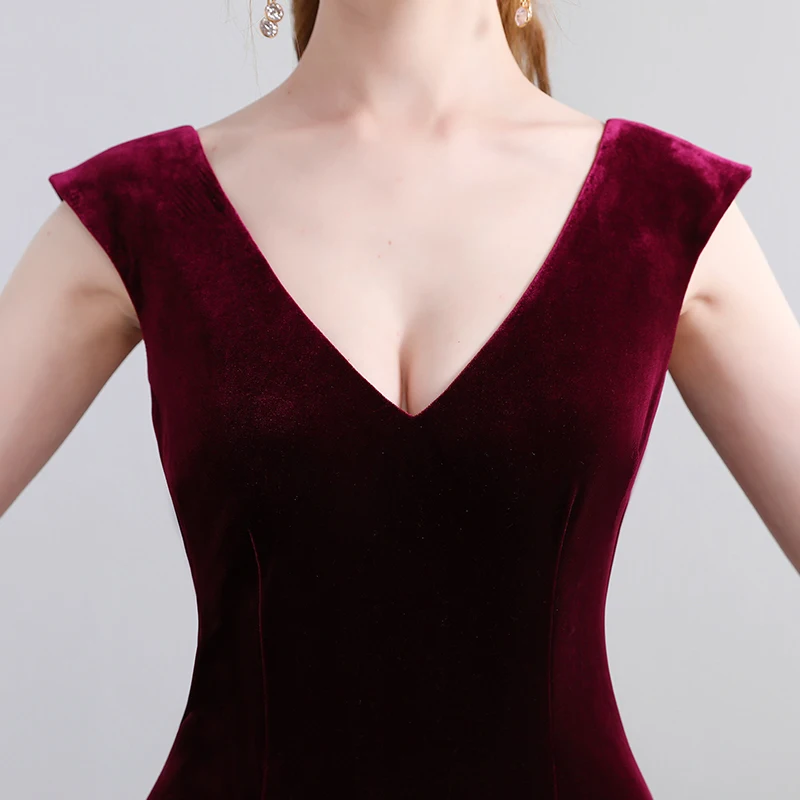 Beauty-Emily Velour Wine Red Evening Dresses 2019 V Neck A-Line Backles Sleeveless Formal Evening Party Prom Dress Floor-Length Beauty-Emily Velour Wine Red Evening Dresses 2019 V Neck A-Line Backles Sleeveless Formal Evening Party Prom Dress Floor-Length