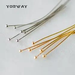 100 шт./упак. золото/серебро шаровой точки Headpins, 0,5 мм (24 калибра) на 30 мм, золото/родиевым покрытием латунный шар заколки (GB-258)