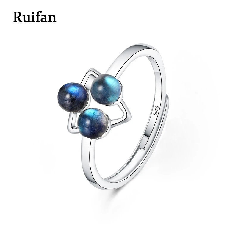 

Ruifan Round Natural Labradorite Rings Blue Light 3 Moonstone Ring Sterling Silver 925 Ring Women Bohemian Luxury Jewelry YRI029