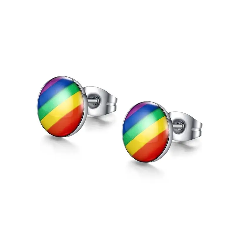 2017 Iftec 6pairs/lots Wholesale Rainbow Stud Earrings Stainless Steel Gay Pride Lgbt Lesibian Rivet Earring Jewelry | Украшения и