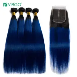 Virgo пучки волос от светлого до темного цвета с закрытием 1B/синие двухцветные человеческие волосы 3 шт. бразильские прямые пучки волос с