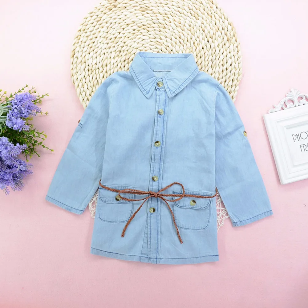 Puseky Children Long Sleeve Denim Girl Jean Blouses Clothing Autumn