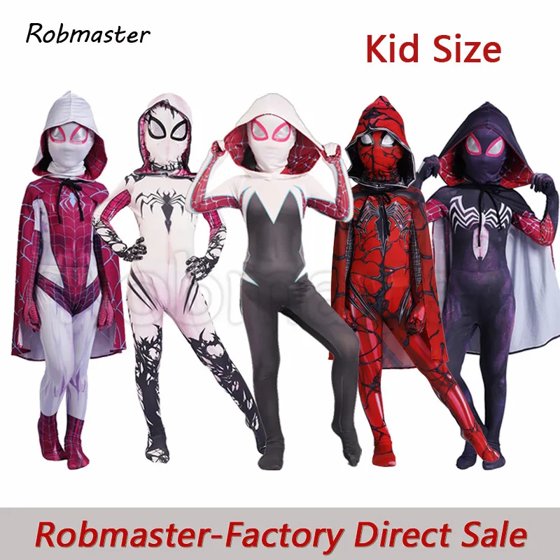 

Spiderman Gwen Stacy Costume Lycra Zentai Venom Symbiote Spiderman Costume for Halloween Cosplay Spider Suit for Kids Costumes