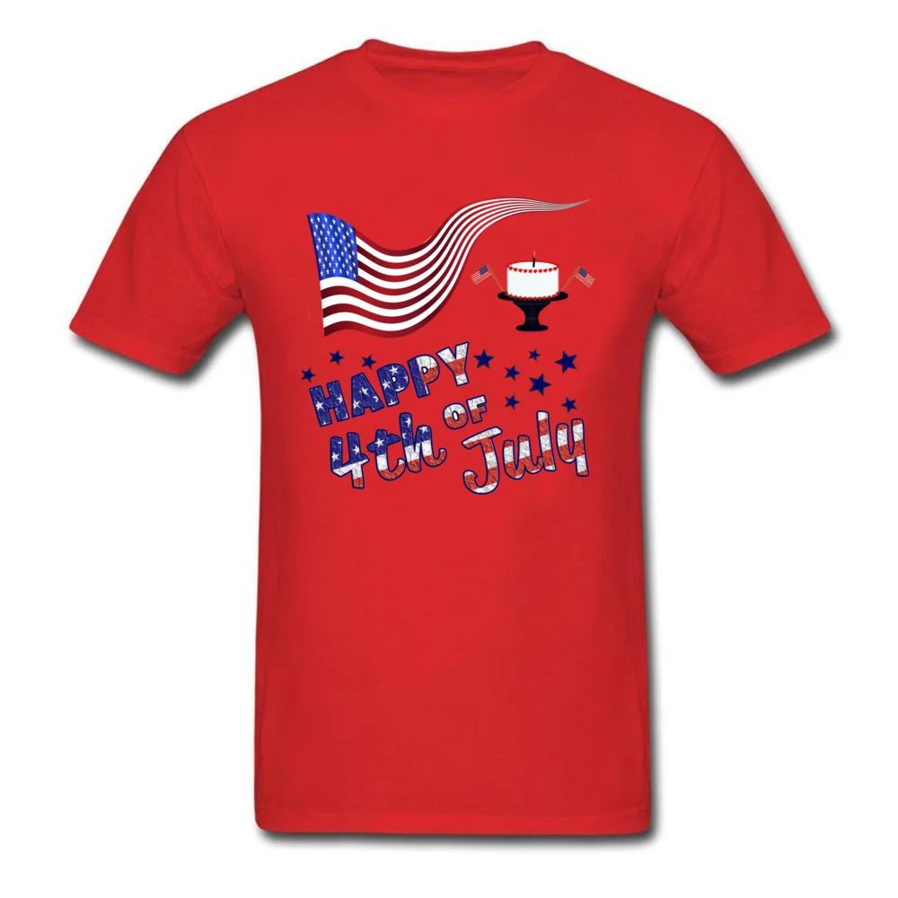 Casual Short Sleeve Tops Shirt VALENTINE DAY O Neck 100% Cotton Young T Shirt Normal Casual Tee-Shirts Graphic Happy 4th of July Flag Cake Independence Day red