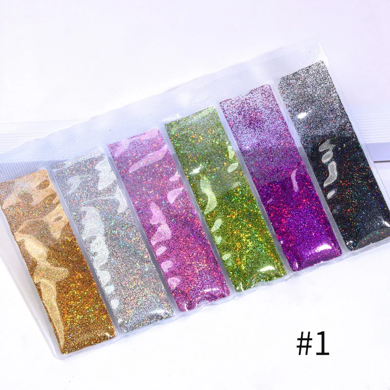 6 Patterns/Bag Holographic Nail Glitter Sequins Powder Mixed Size Nail Pigment Dust Colorful Flakes 3D Nail Art Decoration DIY