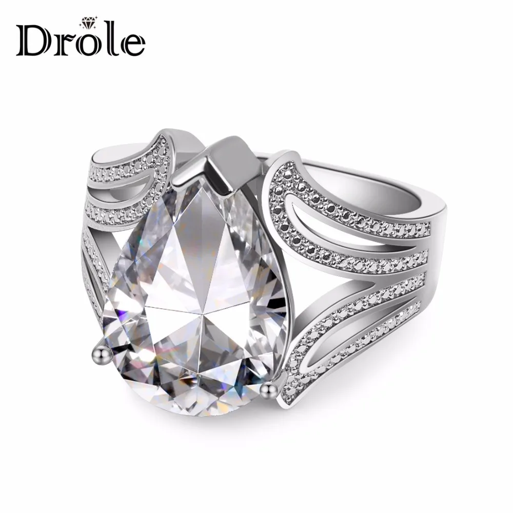 

New Arrival Big Water Drop Zircon Stone Silver Rings for Women Fashion Wedding Engagement Rings