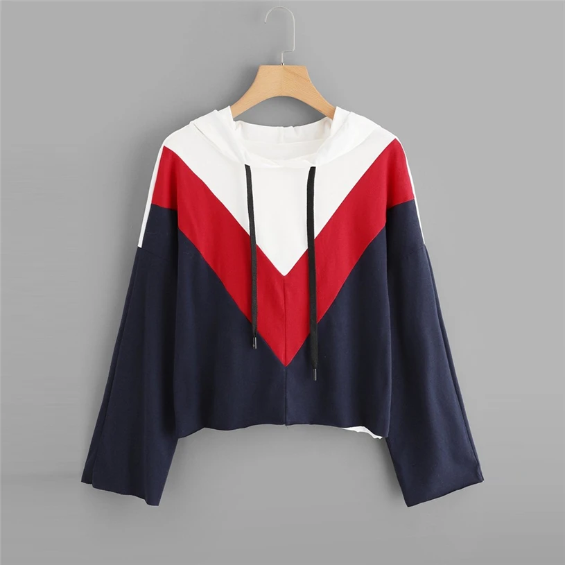 Для женщин с длинным рукавом Colorblock poleras де mujer moda vetement 2018 капюшоном в полоску