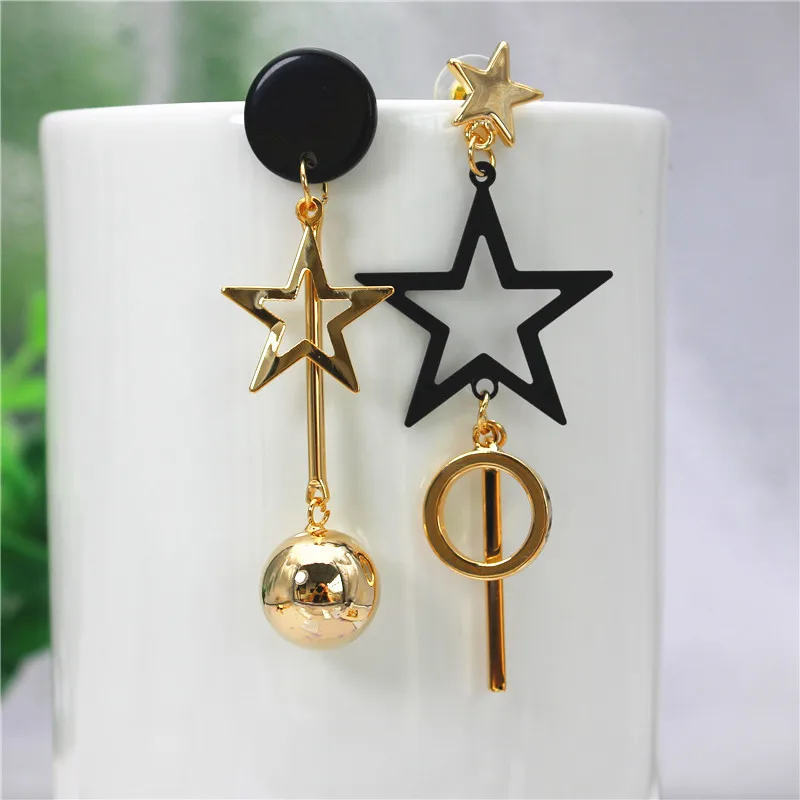 

2017 new fashion jewelry personality style Asymmetr Five-pointed long earrings gold Geometrical metal earring for women gift