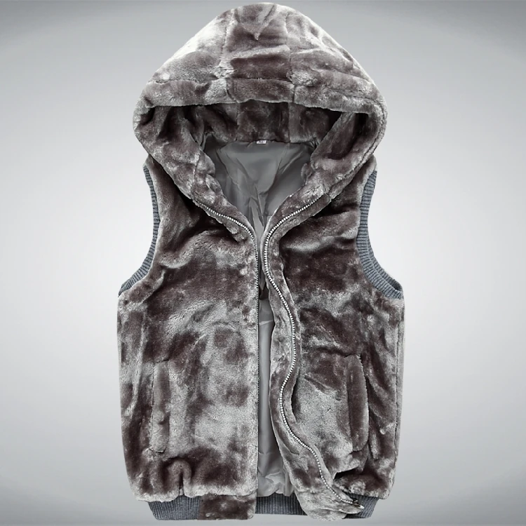 

MIXCUBIC 2017 Autumn winter Europen style wool hooded padded Vest men casual slim warm fur hooded padded Waistcoat for men M-4XL