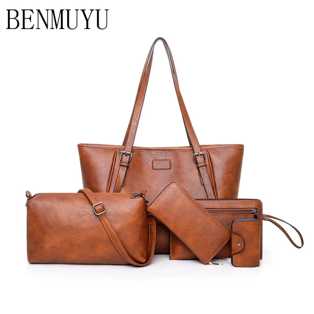 5 Pieces Set Of New 2018 Leather Women S Bags Vintage Oil Wax 5 Pieces Set Of New 2018 Leather Women S Bags Vintage Oil Wax Handbags
