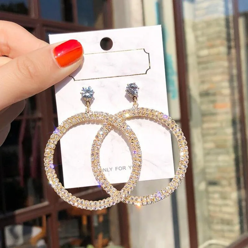 

New 1 pair Crystal Wedding Drop Earrings needle Women Gold Color Korean Bridal Dangle Earring 2019 Fashion Jewelry