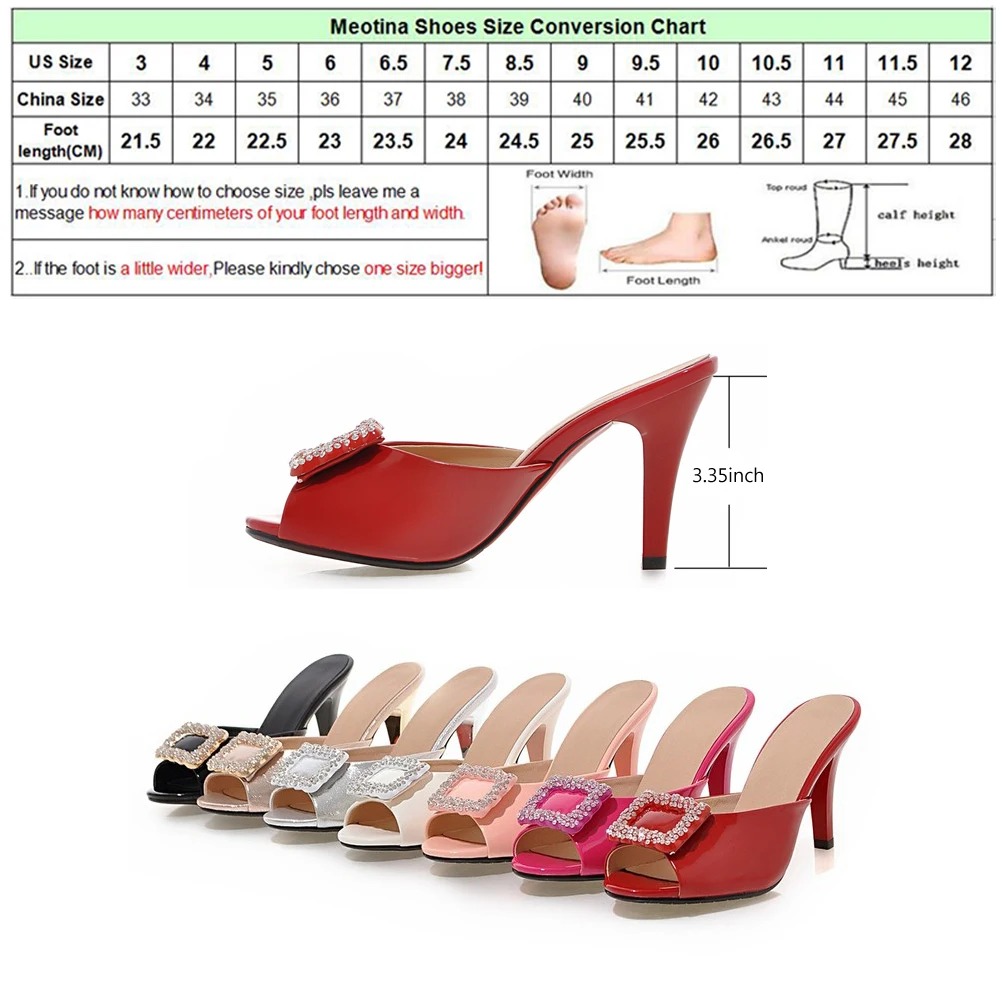 Meotina/женские босоножки; летние шлепанцы с открытым носком; обувь для вечеринок; женская обувь на высоком каблуке; свадебные туфли на каблуке со стразами; Цвет Серебристый; большие размеры 34-43