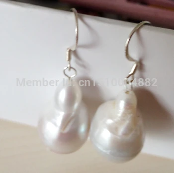 

free shipping 00157 Natural Baroque 23*15mm Huge Cultured pearl Earring