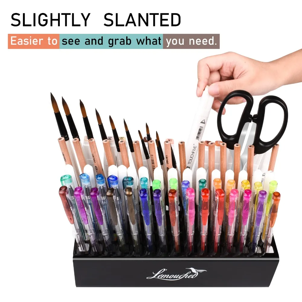 Billig 86 Slots Premium Stift Halter Acryl Schreibtisch Stehen 2 Loch Größen Durable Organizer Lagerung für Gel Stifte Bleistifte Kunst Marker pinsel Stift