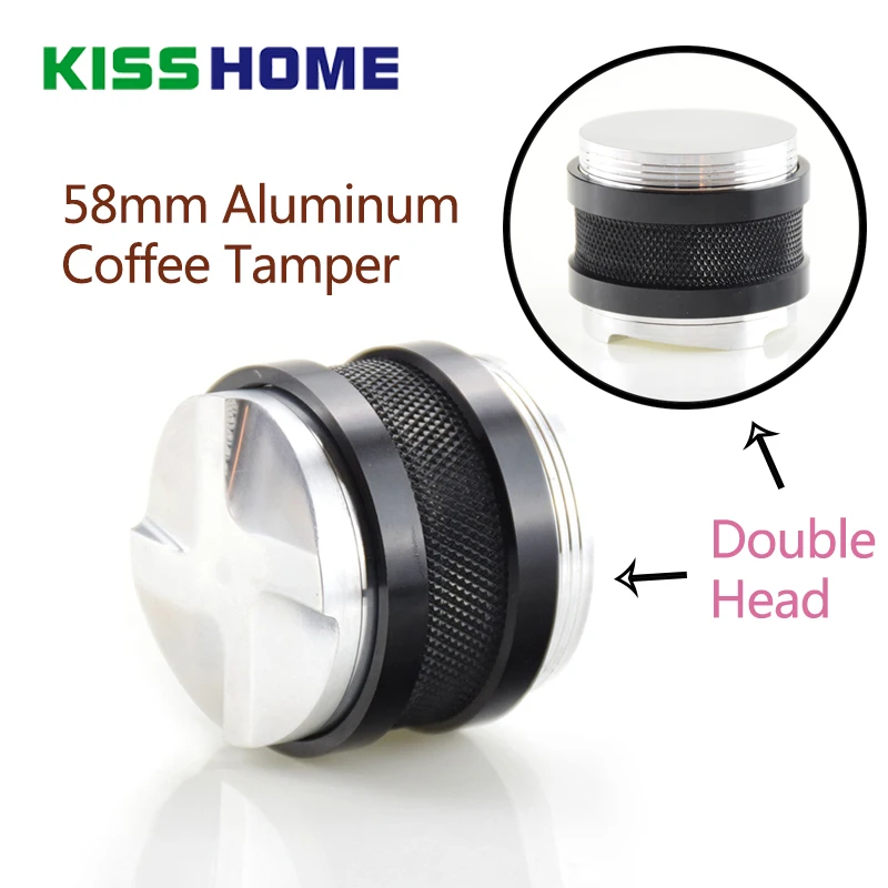 

Double Head Coffee Tamper 58mm Aluminum Powder Hammer Convex Base Adjustable Four Leaves Espresso Coffee Distribution Tools