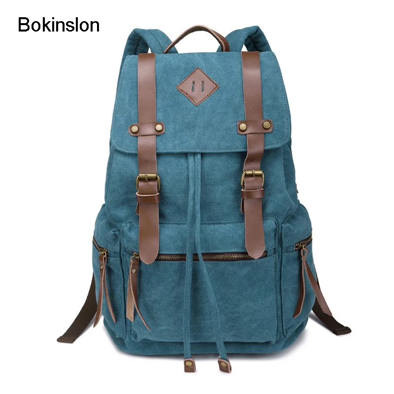 

Bokinslon Canvas Backpacks For Men Retro Casual Traveling Backpack Men Fashion Solid Color Cool School Backpacks