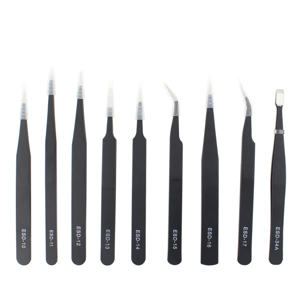 

9 in 1 Anti-static Precision Tweezers Set with Bag