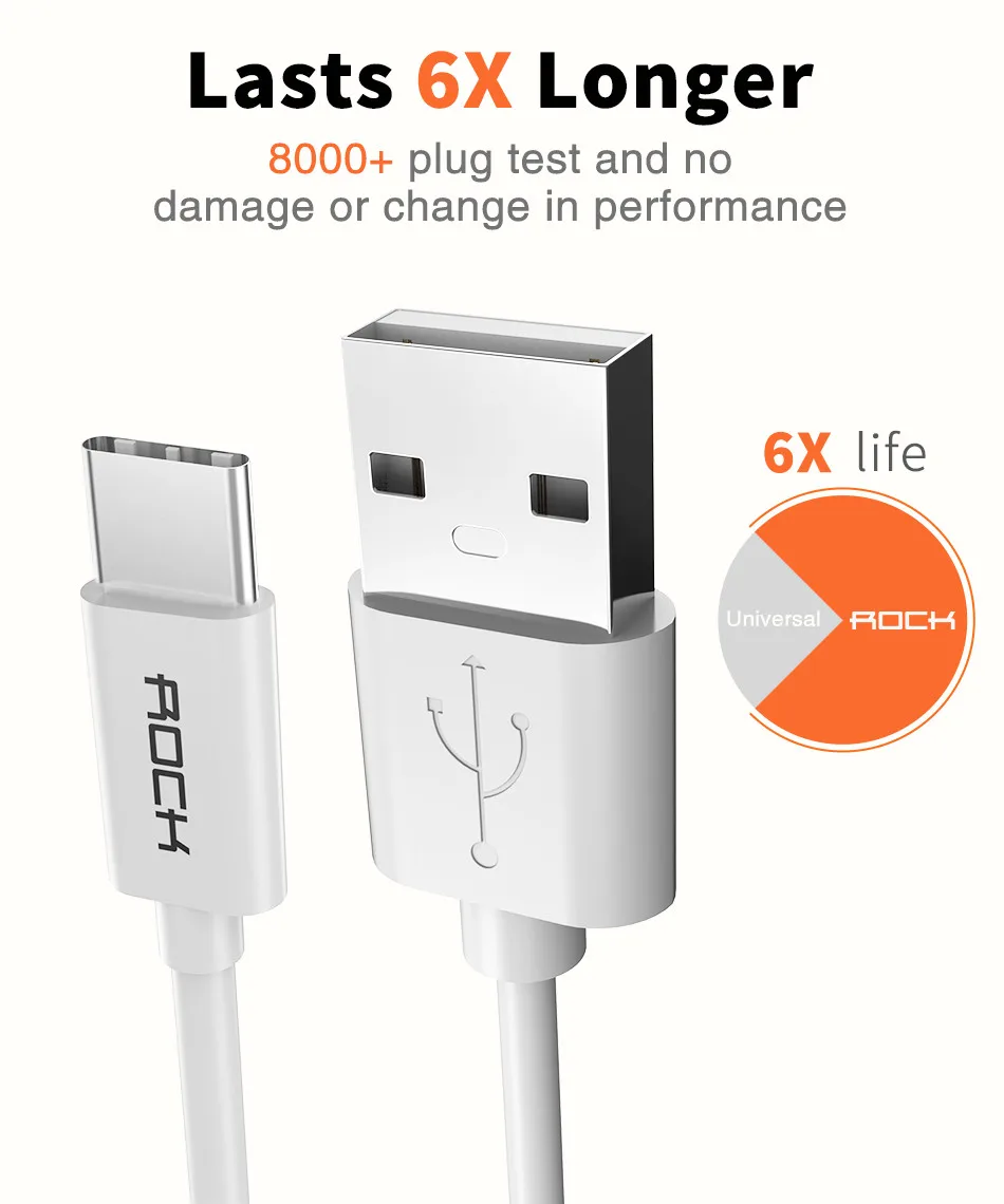 3 шт ROCK USB C кабель Usb type C провод для быстрой зарядки телефона зарядное устройство для samsung S9 Note 8 Xiaomi 6 huawei P10 адаптер USB-C