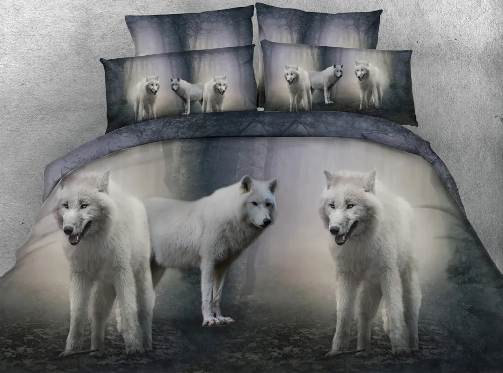 Details about   Fashion White Wolf Printed Animal Effect Bedding Set Duvet Cover Pillowcase 3pcs 