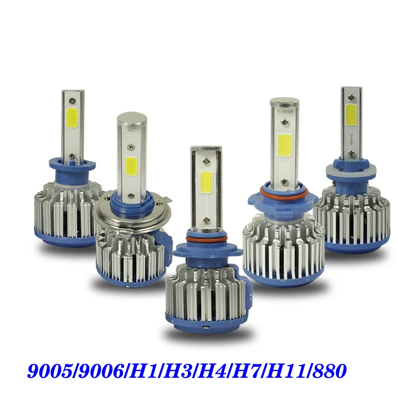 2PCS 9005 9006 H1 H3 H4 H7 H11 880 COB LED Headlight 8000lm 72w 6000K Car