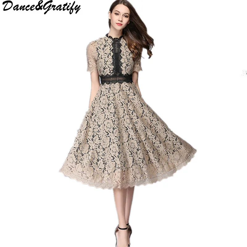 Женское винтажное кружевное платье подиумное Повседневное с вырезами