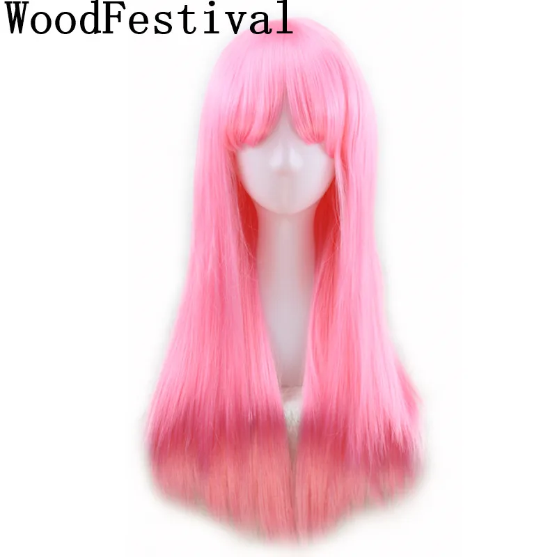 Длинный прямой синтетический парик с челкой для косплея WoodFestival парики женщин