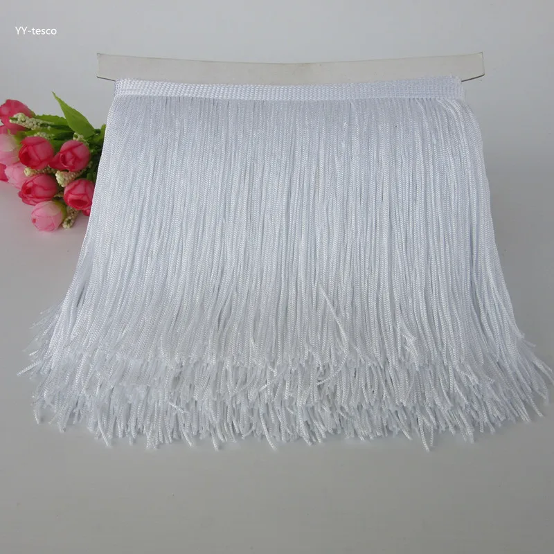 

YY-tesco 10yard white Fringe Tassel Trimming Lace Latin Dress Macrame Dance Clothing Polyester Single Band 15cm Lace Ribbon
