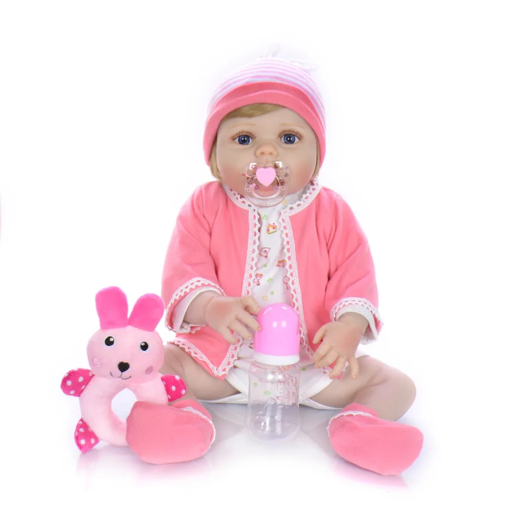 

Bebes reborn de silicone real baby doll 22inch 55cm blond wig reborn toddler girl doll can bathe boneca reborn gift toys