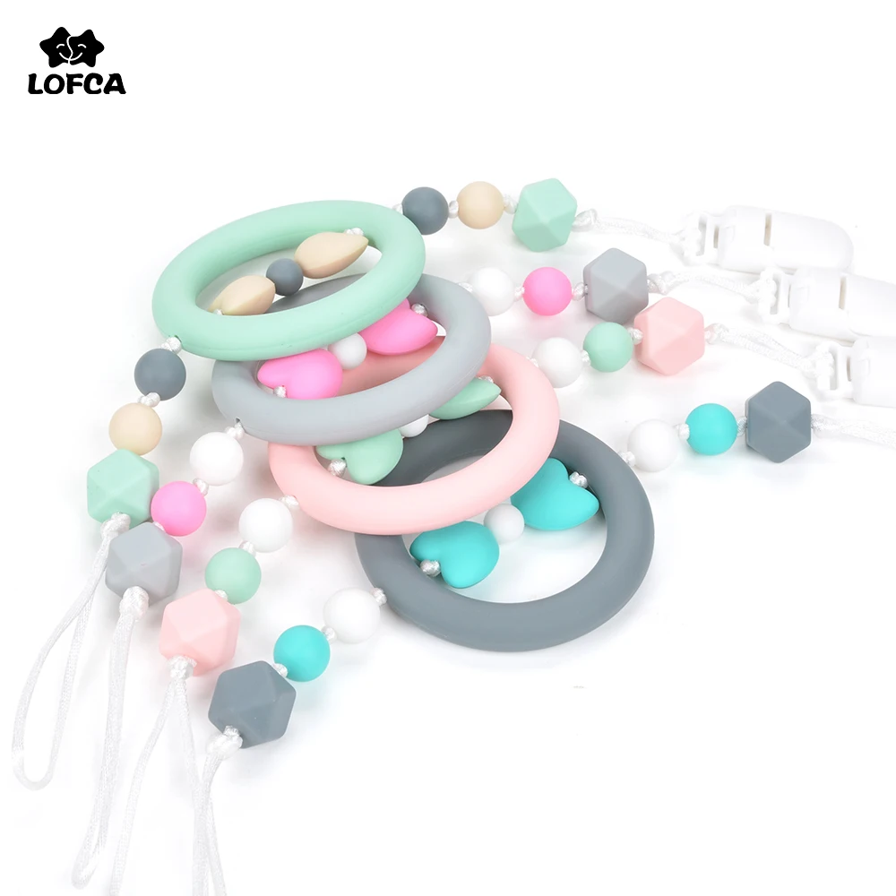 

Silicone Teething Ring Necklaces BPA Free Pacifier Clip Cute Silicone Heart Beads Chewable Baby Nursing Newborn Nipple Accessory
