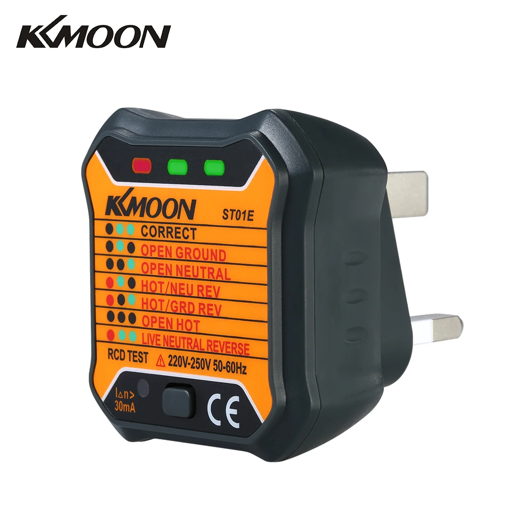 

KKmoon Advanced RCD Electric Socket Tester Automatic Neutral Live Earth circuit Breaker Finders Wire Testing Polarity Detector