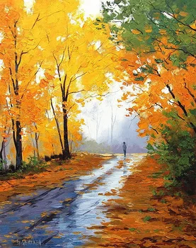 

Modern handmade painting village path in autumn on oil canvas for living room decor and wallpaper, gallery