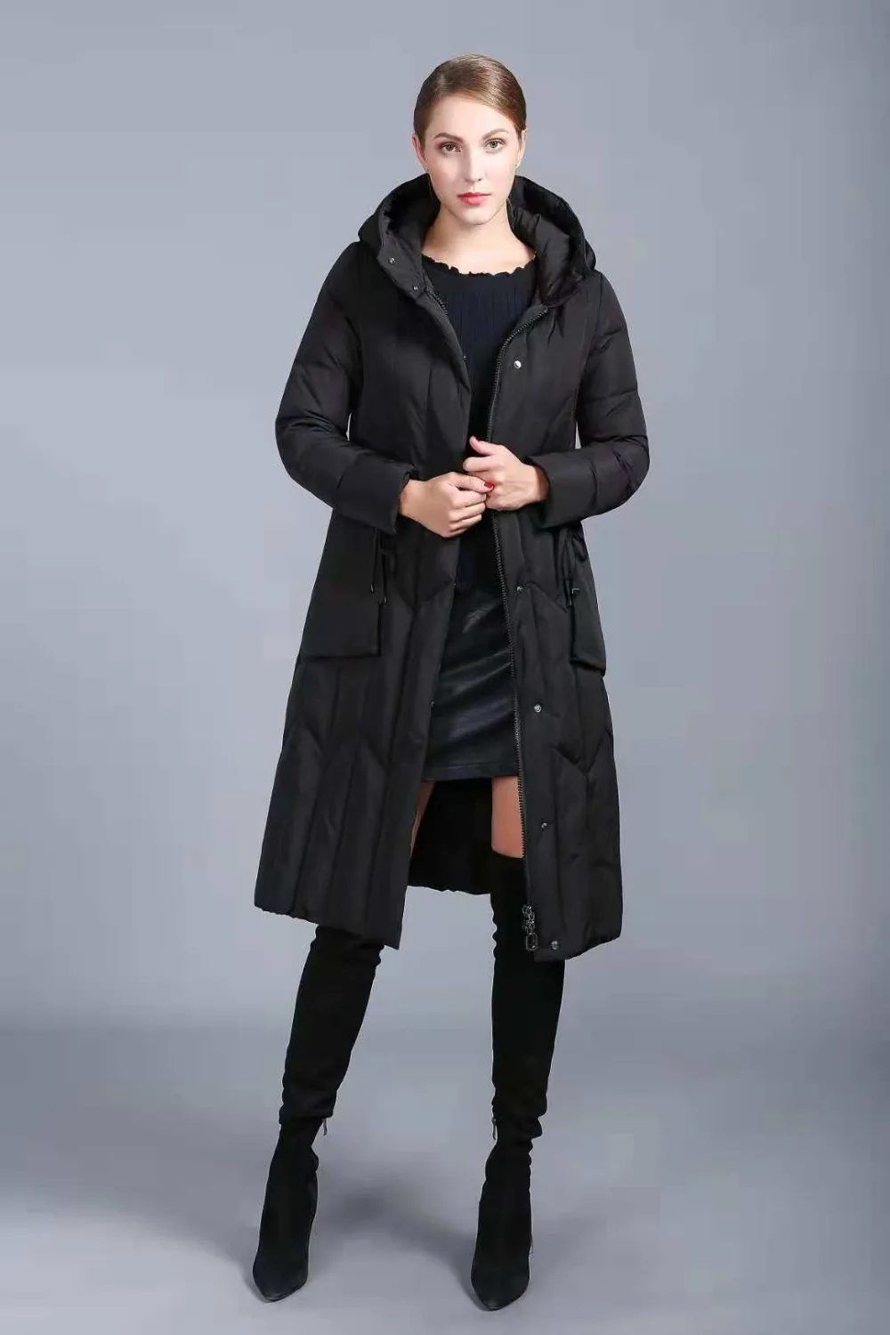Пуховик на утином пуху, женская зимняя верхняя одежда, пуховое пальто, женская длинная теплая пуховая куртка с капюшоном, брендовая парка с поясом wq768