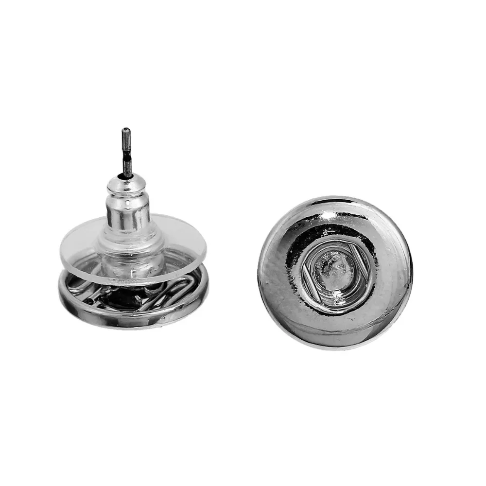 

DoreenBeads Zinc Based Alloy Snap Button Ear Studs Earrings Fit 18mm/20mm Snap Buttons Round Silver Tone 19mm x17mm, 4 PCs