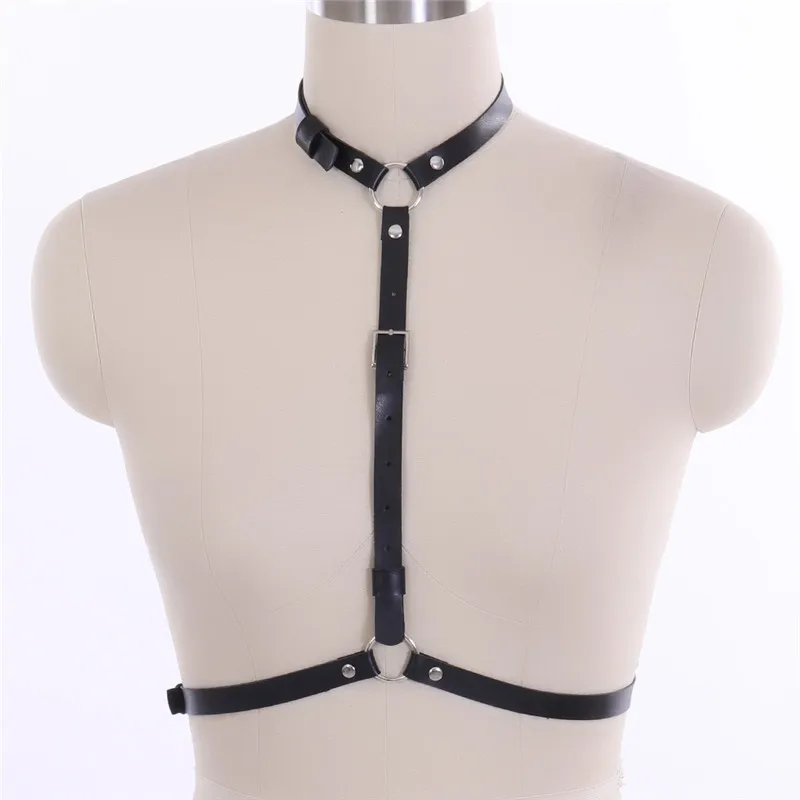 

pentagram LEATHER HARNESS with garter belt body cage harness bra Leg Suspenders sexy Lingerie leather waistband simple style