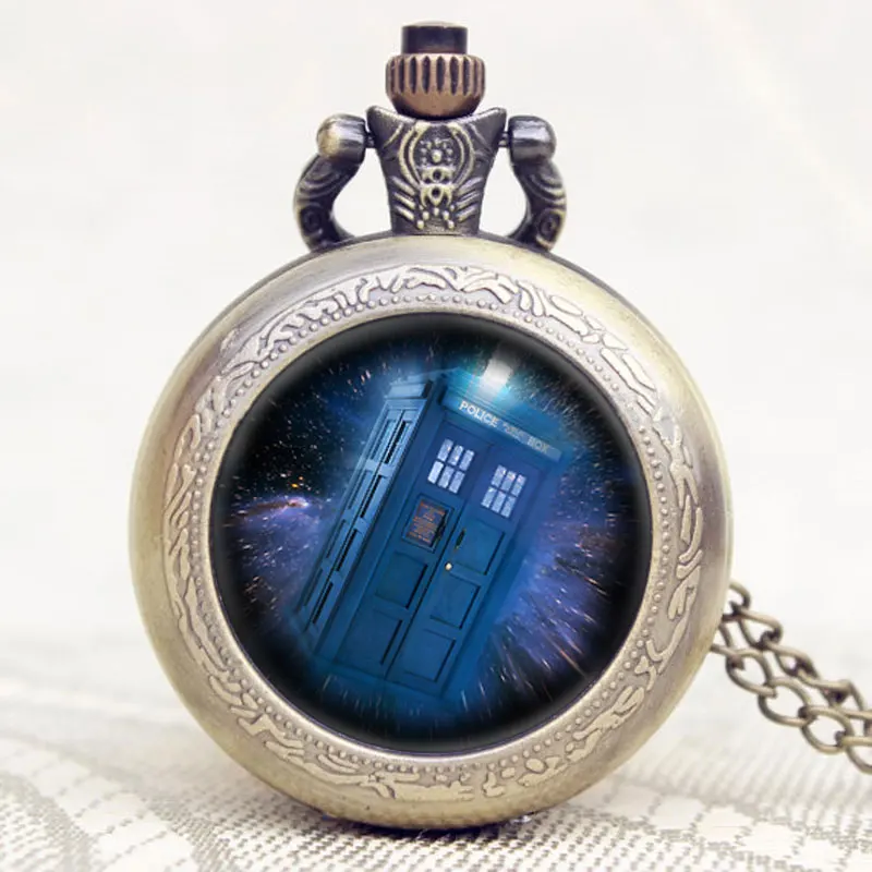 

Vintage Steampunk Doctor Who TARDIS Quartz Pocket Watch Chain Mens Xmas Gift