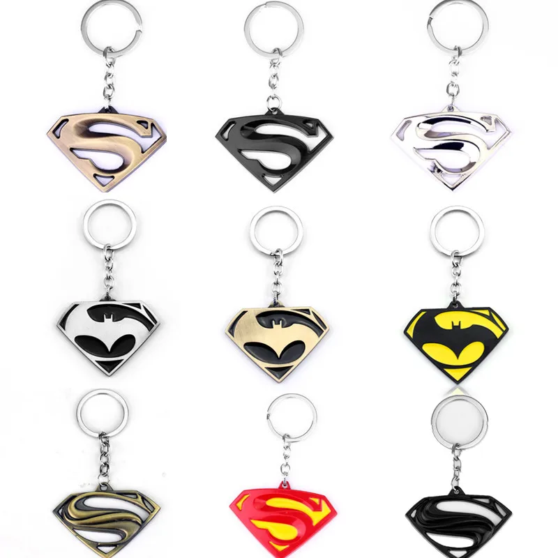 12pc/lot Movie Superman Keychain Superhero S Logo metal Keyring Gold