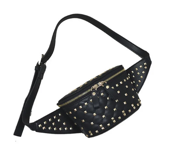 

2019 New Fashion Punk Rivet Plaid PU Fanny Pack Women Streetwear Hip Hop Waist Chest Bag Female Outdoor Belt Shoulder Bag D213