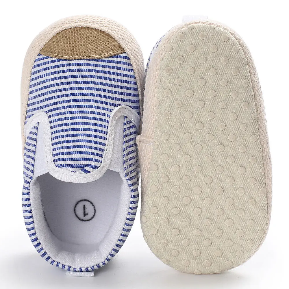 Для младенцев; для маленьких девочек; для новорожденных мягкая подошва тапки хлопчатобумажная обувь в полоску с эластичной резинкой, для тех, кто только начинает ходить, парусиновая обувь для 0-18month