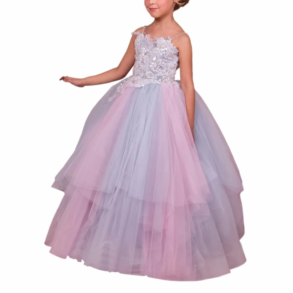 

Long Girls dresses Ball Gown Kids Prom Dress Tulle Flower Girls Dresses Lace Up Mother Daughter Dresses for Girl
