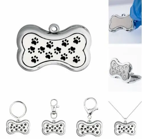 

Dog Bone Shape 1PCS/lot Diffuser Magnetic Locket Necklace Pendant Perfume Keychain Keyrings With free 10pcs Pads