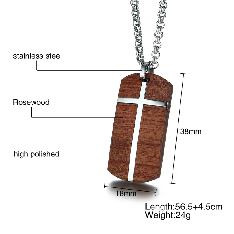 Unique Mens Necklaces Hand Crafted Rosewood Cross Inlay Pendant Necklace Men Wood Jewelry with Stainless Steel 24" Chain collare - Image 3