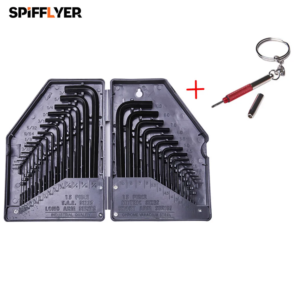 

30PC Allen Wrench Hex Key SAE & Metric Long Standard Short Arm with 3 in 1 Mini Screwdriver Phillips Slotted Hex Hand Tool Set
