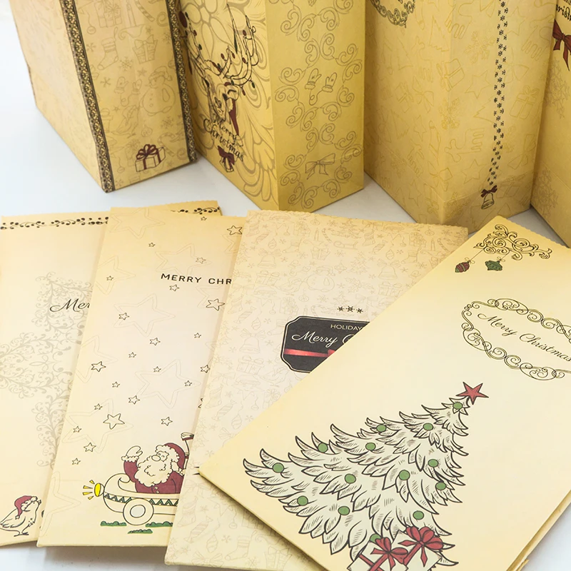 

Retro Elk Pattern Kraft Paper Packing Gift Bags Christmas Party Wedding Marriage Candies Food Cookie Packaging Bags