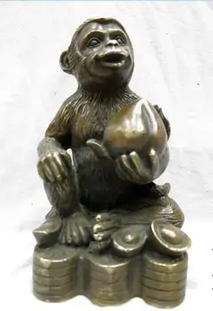 

China Feng Shui brass copper fine monkey longevity peaches sculpture Statue