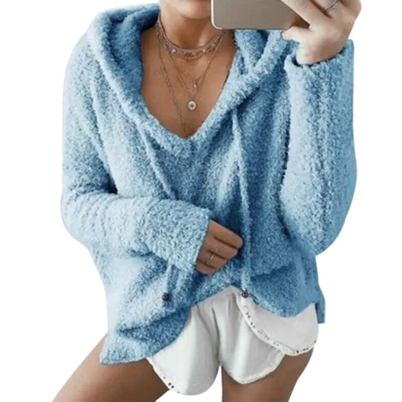 Women Baggy Plush Fluffy Warm Fleece Sweatshirts Tops 2019