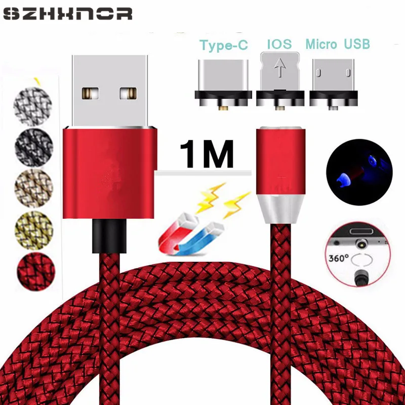 

1M LED Magnetic Cable Type C Micro USB Magnet Charger Cable For Apple iPhone X 7 8 6 5 Xs Max XR HUAWEI P30 P20 Type-C Charger
