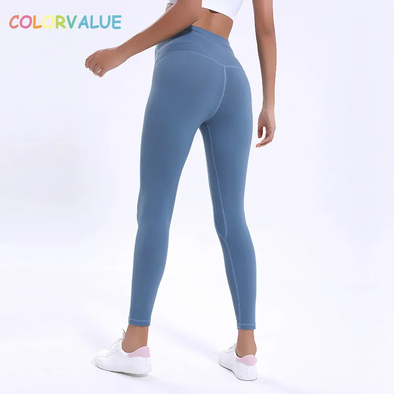 baratas Colorvalue Anti suor Menção Hip Esporte Ginásio Leggings Mulheres Cintura Alta Calças De Fitness Yoga Treino de Dança Leggings Sem Costura XS XL